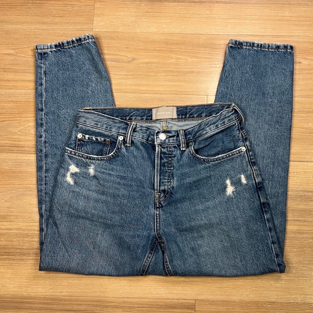 Everlane Womens High Rise Distressed Jeans Medium Wash Blue 26 Regular